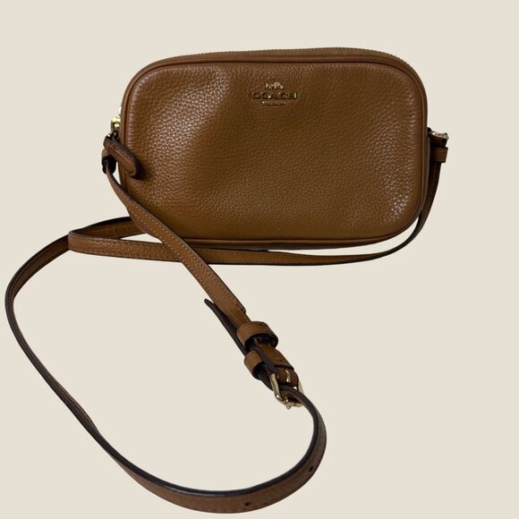 Coach F30259 Mini Brown Pebbled Leather Crossbody Double Pocket Purse With Adjus - Picture 2 of 12